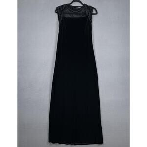 My Michelle Dress Womens Large Black Velvet Maxi Cap Sleeve Floral Mesh Gown VTG